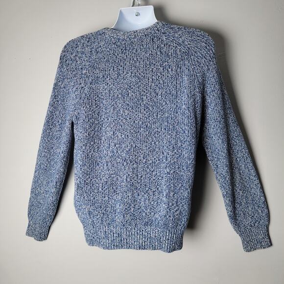 Lands’ End Men’s Drifter Sweater Blue Marled Cotton Knit Crewneck M Preppy - Picture 2 of 9